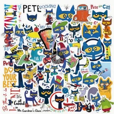 Pete The Cat - 50 STICKERS!  NO DUPLICATES - Random Pete The Cat Stickers Kids