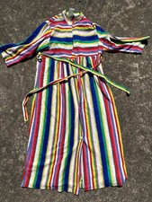 1970s 1960s Vintage Terry Stripe Skirted Playsuit 1 Piece Swim Towel Dress Retro