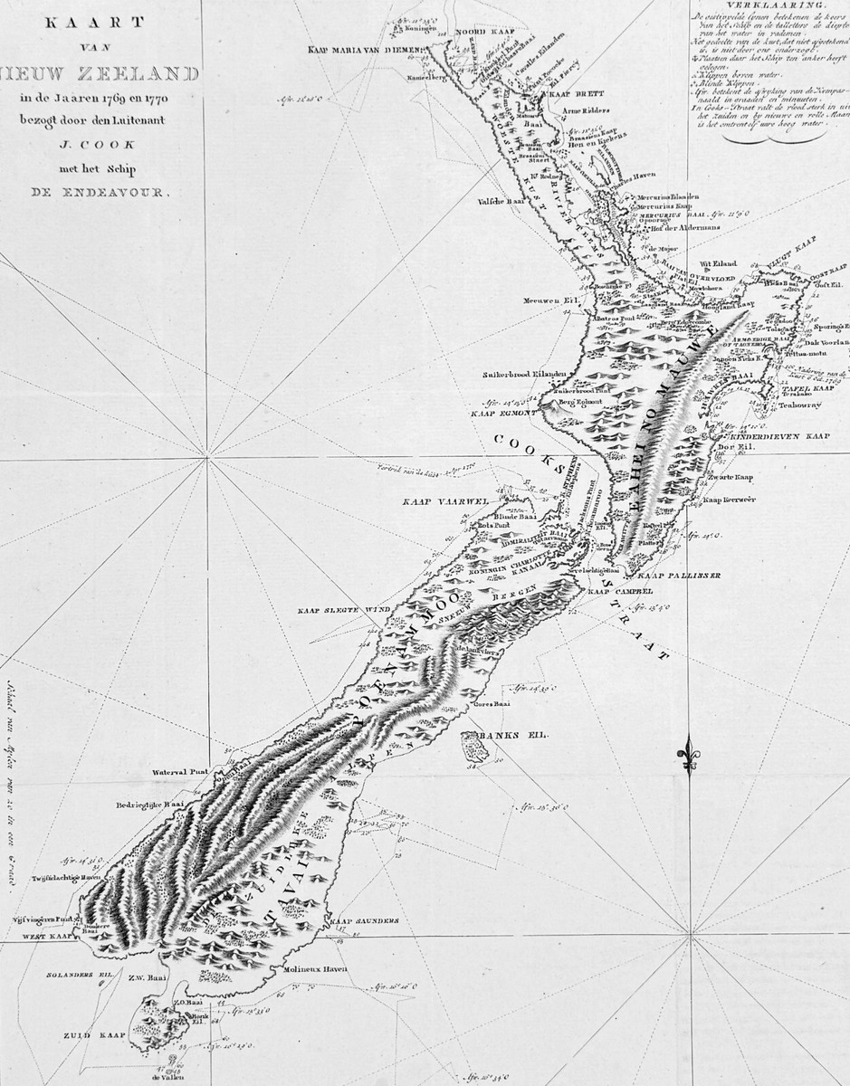 1774 Captain James Cook Antique Map, 1st Printed Chart of New