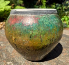 VIntage Pewabic Iridescent Glaze Turquoise Red etc Art Pottery Ewer Vase Signed