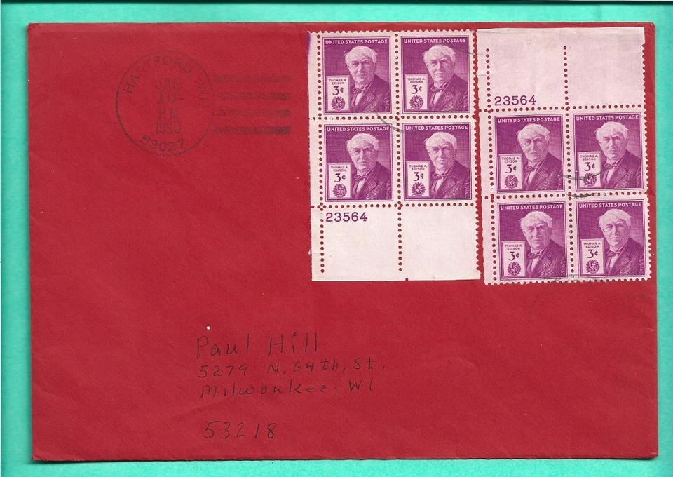 13 Plate Blocks On Over Sized Covers 1989-92 Wausau Harford WI Edison IA TN Air - Image 2 of 4