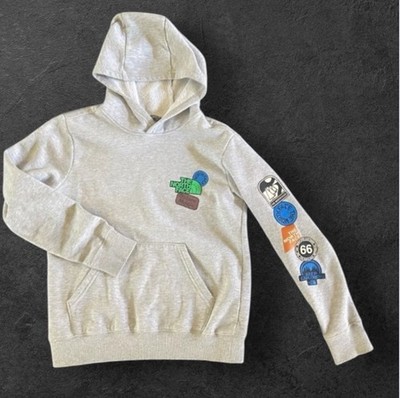 NORTH FACE Boys SZ L ( fits M ) Gray CAMP FLEECE Outdoors Cozy HOODIE Sweatshirt