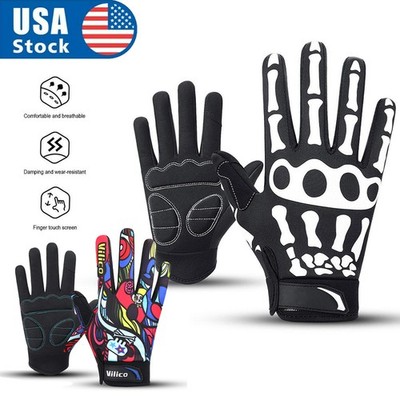Biker Skeleton Bone Gloves Racing Cycling Motorcycle Mechanics Goth Full Finger