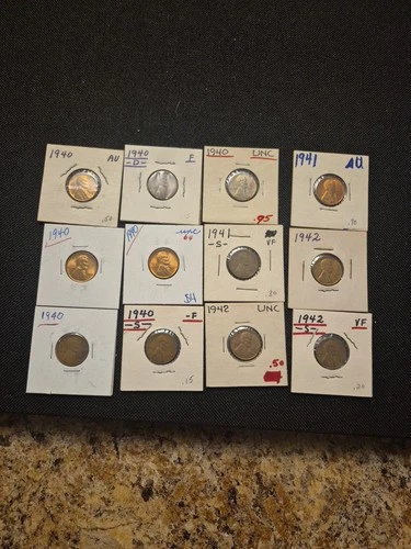 Lot Of 12 1940-2 High Quality Lincoln Wheat Pennies Most VF +/UNC