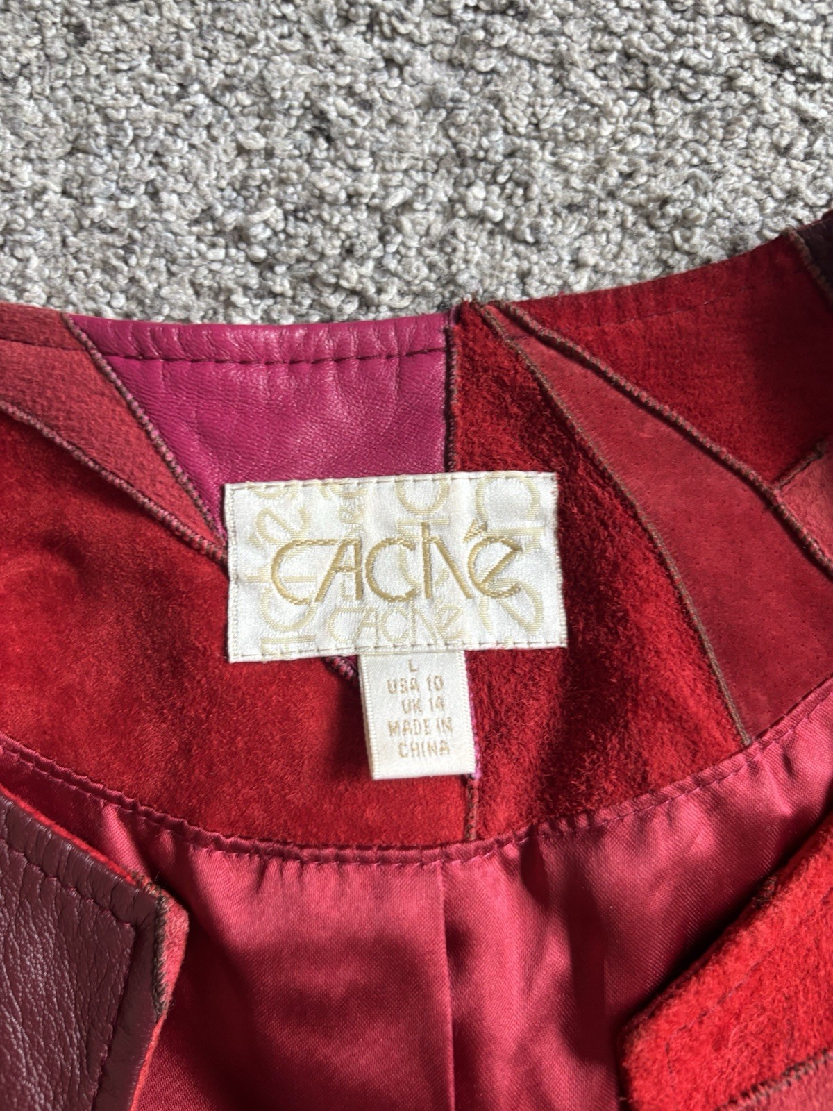 Vintage Cache Patchwork Leather Jacket Red Pink O… - image 6