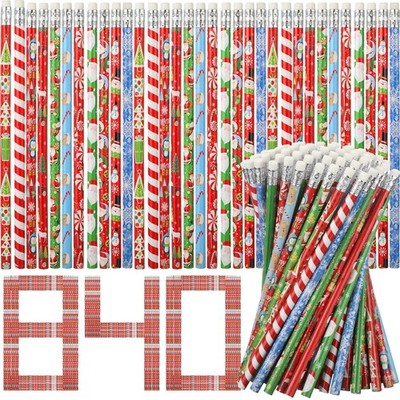 840 Pcs Christmas Pencils with Eraser Xmas Wood Pencils Snowman Santa Claus C...