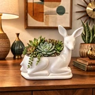 Vintage MCM Ceramic Deer Planter Haeger Pottery White Woodland Design
