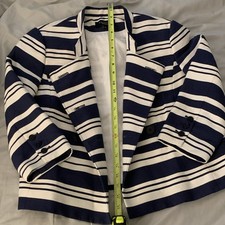 Talbots Striped Navy White Blazer Notch Lapel Single-Breasted Lined Size 2