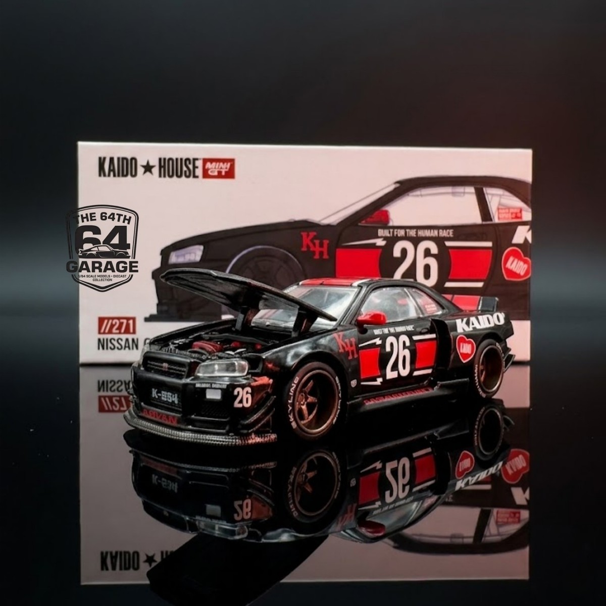 Minigt KAIDO HOUSE GT-R R34街道ハウス北京HEC限定 KAIDO☆HOUSE x MINI GT 1/64 Nissan Skyline GT-R (R34) Kaido Works