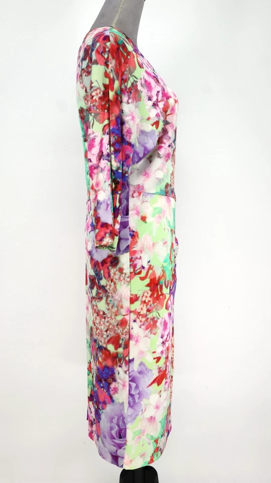 Vestido Escada Mujer 10 EE. UU. 40 UE Verde Lavanda Floral Elastizado Tejido Forrado Cremallera Nuevo Foto 4 de 4