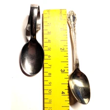 Set of 2 Baby Spoons Stainless Steel Curved Handle & Silver Plated Spoon Vintage