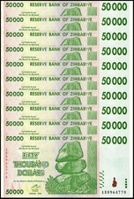 Zimbabwe 50000 Dollars, 2008, P-74, Used X 10 PCS