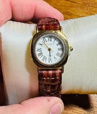 Charles-Hubert Paris Women's Gold-Plated Weaver Leather Quartz Watch #6525 NOS