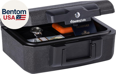 Fireproof Money Safe with Key Lock, Black Lock Box with Portable Carrying Handle
