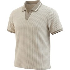 Manfinity Polo Shirt Mens XL Beige Waffle Knit Textured Short Sleeve Open Collar