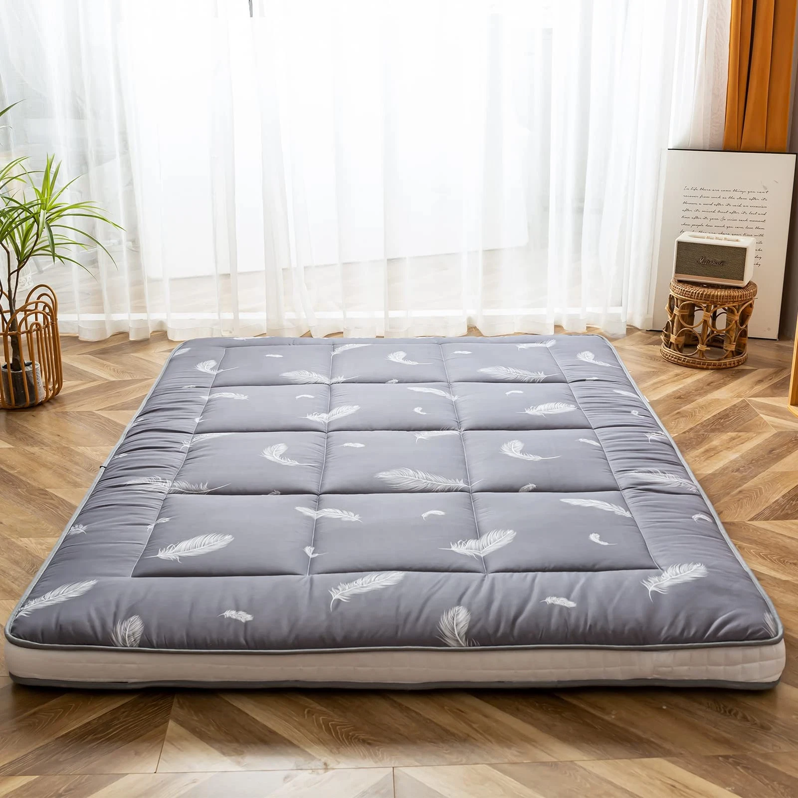 MAXYOYO Futon Mattress, Padded Japanese Floor Mattress King, Thick-feather