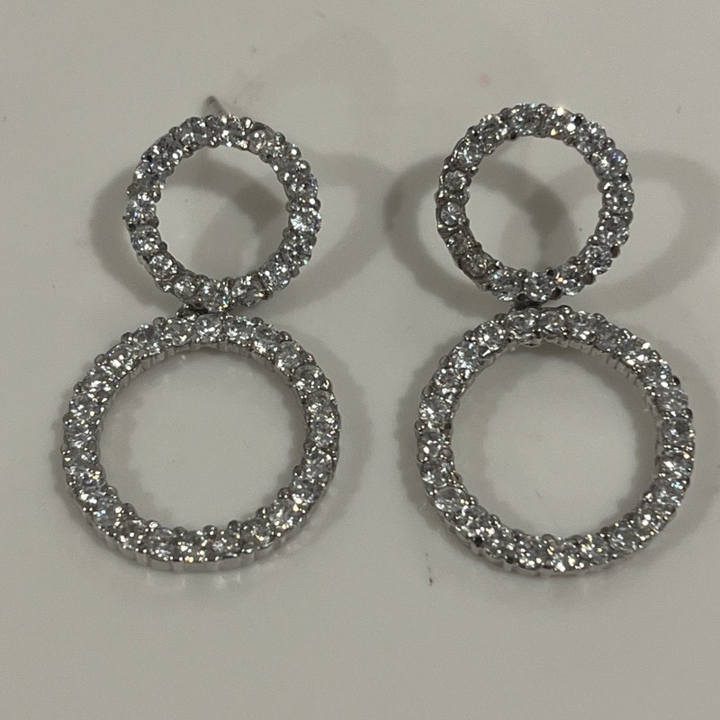 925 Sterling Silver Double Circle Drop Dangle Earrings 5.7g