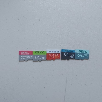 Lot of 5,  64GB Micro SD cards mixed brands SanDisk, Samsung, PNY, Sony, etc.