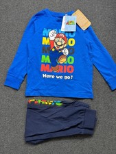 Super Mario Boys Pajama Set Size 6 116 Blue Cotton NWT
