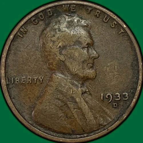 1933-D Lincoln Wheat Cent Very Fine VF Coin #34984