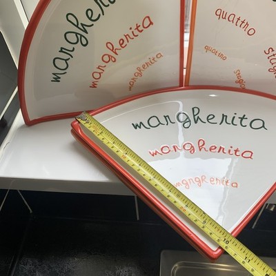 4 Retro 90 s RAYWARE Keramik Pizzascheiben Teller, rot und orange Design. Sehr guter Zustand.