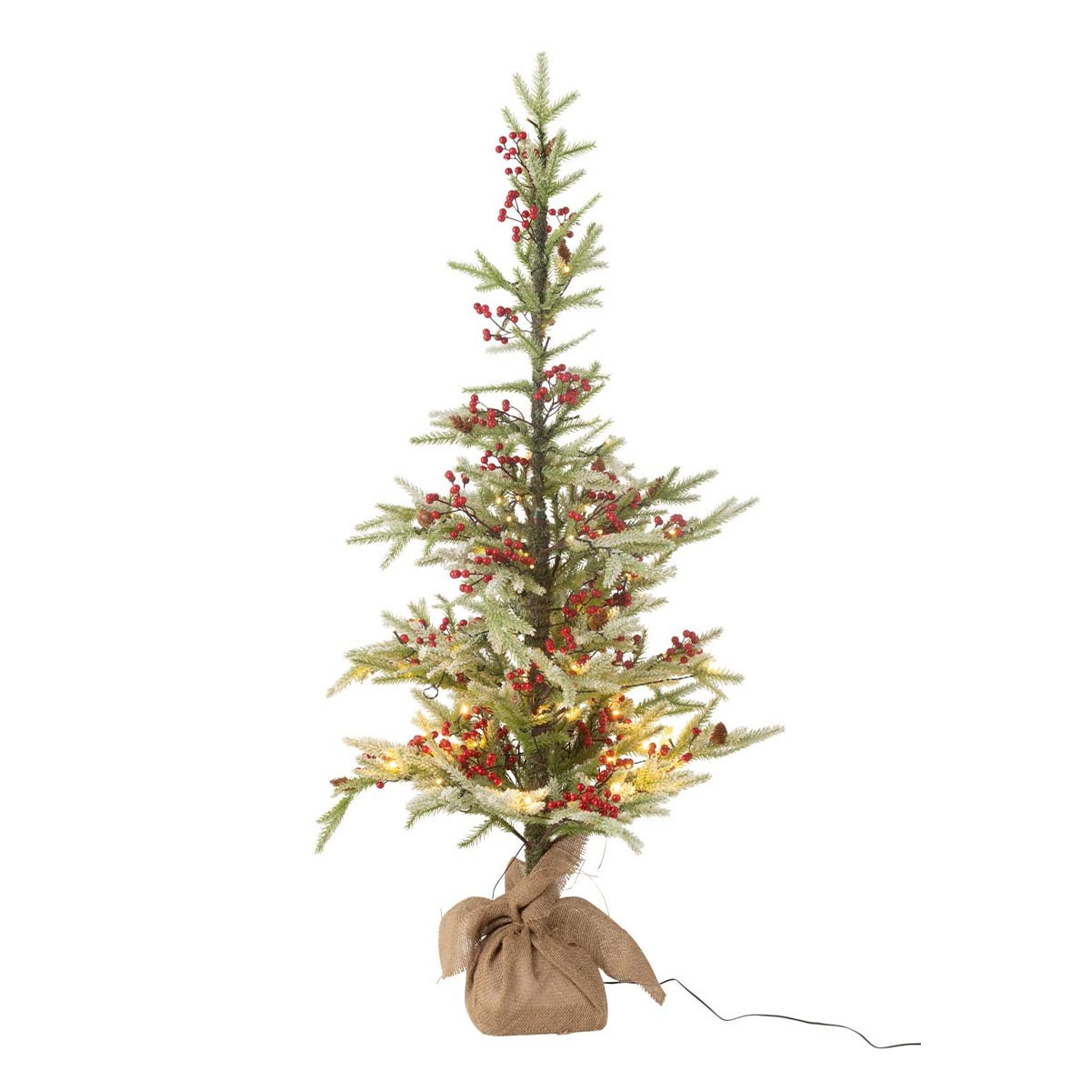 Sapin de Noël Artificiel Lumineux Vert Jute 130cm Idéal pour Petit Salon et Appartement