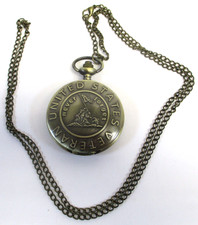 QUARTZ POCKET WATCH w/ CHAIN, US ARMY VETERAN , PRE-OWED-EXCELLENT COND.