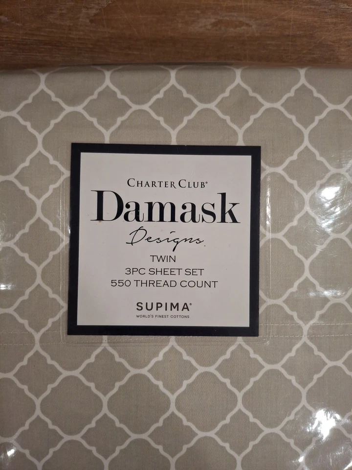 Juego de sábanas Charter Club Damask Stripe 550 Supima Twin 3 piezas nuevo geo invertido Foto 2 de 4