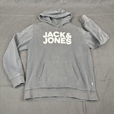 Jack  Jones JJECORP Hoodie Mens XL Gray Logo Fleece Pullover Sweatshirt