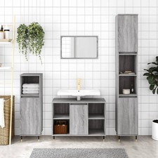 3 Piece Bathroom Furniture Set Bathroom Cabinet Grey Sonoma Engineered Wood