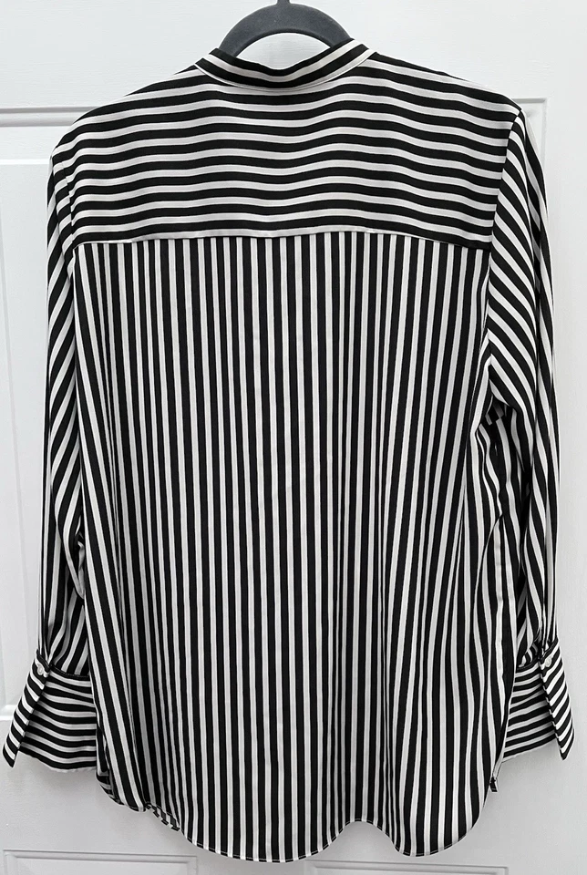 H&M женщин в полоску длинным рукавом темно оливковый зеленый и белый рубашка на пуговицах размер 14 - Изображение 2 из 4