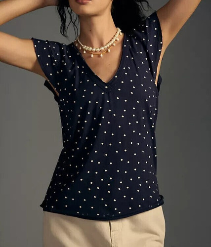 Maeve Anthropologie Catie Ruffle-Sleeved Tee Blouse Top Printed Casual XS 269466