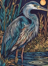 Heron Lino print A4 prints wall art posters poster ideal for framing herons bird