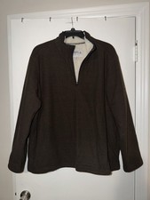 Orvis Men  s 1/4 Zip Sherpa Lined Pullover Brown Sweater Pockets Size XXL