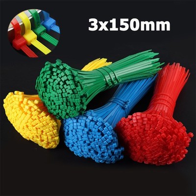 100Stück Nylon Kunststoff Kabelbinder Zip Tie Wraps stark versch. Farben 3*150mm