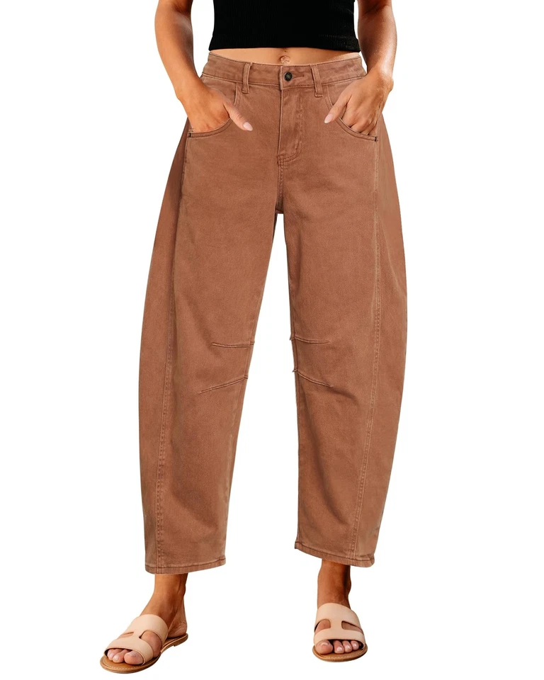 Pantalones de mezclilla Barrel 2025 para mujer globo pierna ancha recortados pantalones de mezclilla de moda novio H...