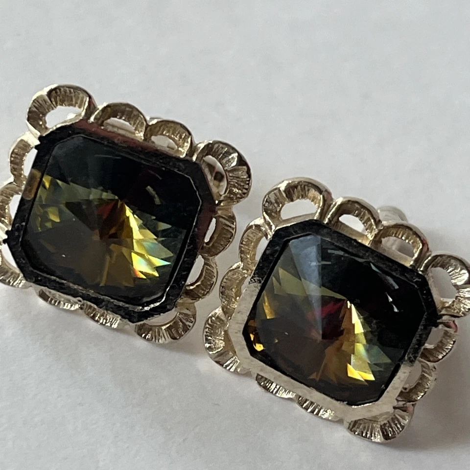 Dante Cufflink Tie Pin Set Faceted Amber Glass Gold Filigree Square - Image 3 of 4