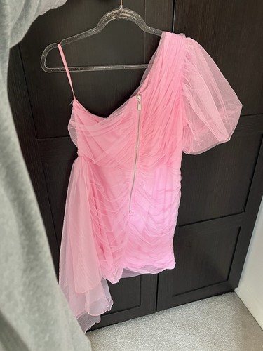 BNWT Forever Unique Pink Tulle One Shoulder Mini Dress uk 14 Sash Blogger - Picture 11 of 12