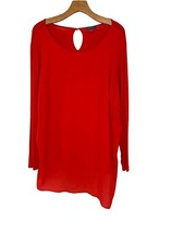 Vince Camuto Womens orange Keyhole Back knit Blouse size 2X chiffon overlay plus