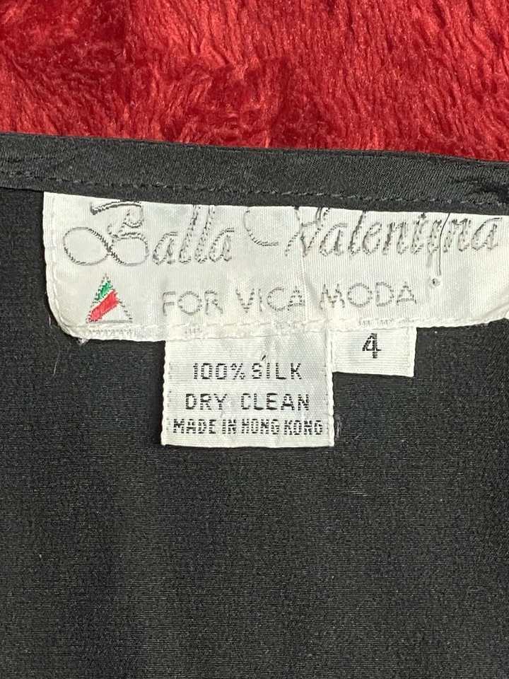 Vintage 80s Balla Valentina 100% Silk Black Wrap Front Jumpsuit Whimsigoth Sz 4 - Image 4 of 4