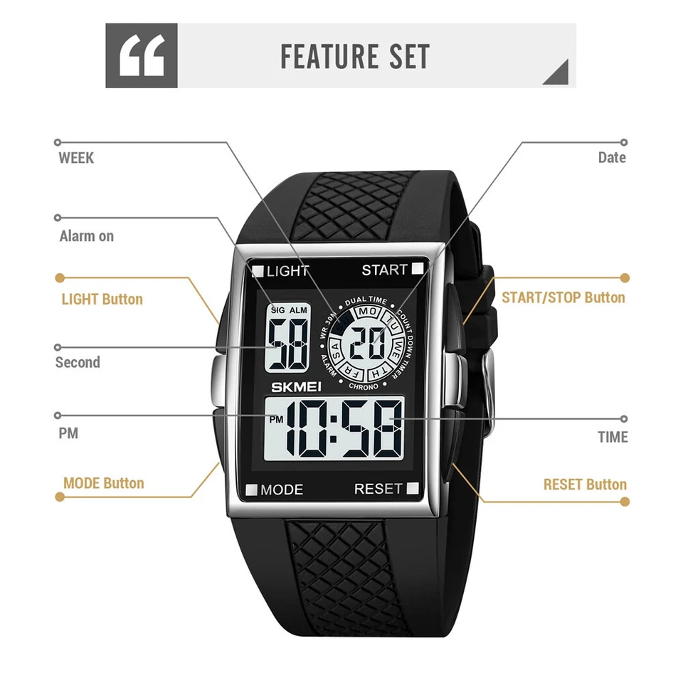 SKMEI Reloj Pulsera Hombre LED Digital Moda Estuche Rectángulo Cronógrafo Foto 2 de 4