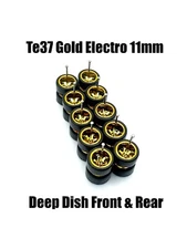 5x Sets Gold Deep Dish Te37 11mm Real Rider Wheel w/ Rubber Tires Sets for 1/64