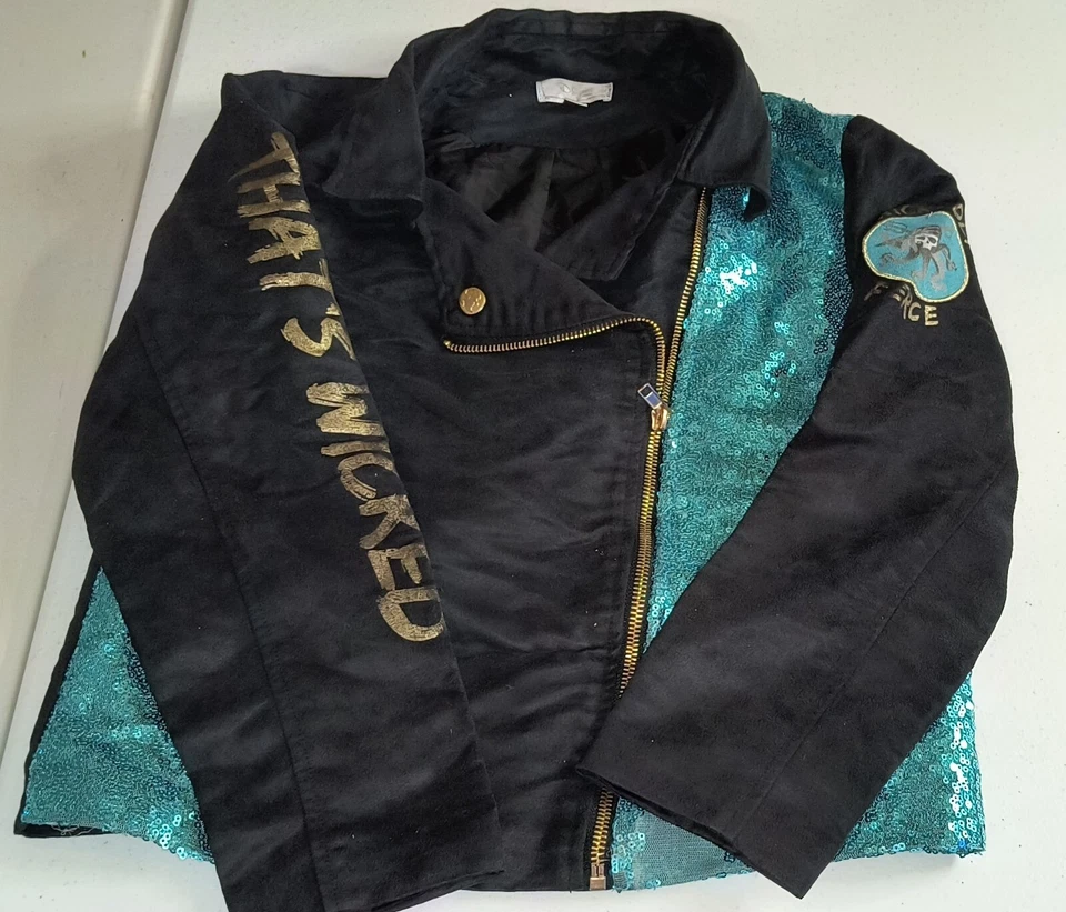 Disney Firmado D Niñas Imitación Gamuza Cremallera Completa Chaqueta Negro Azul Brillo Talla M G001 Foto 3 de 4