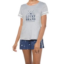NWT Lucky Brand Women's 2-Pc Ultra Soft T-Shirt and Shorts Lounge PJ Set Sz:M-XL