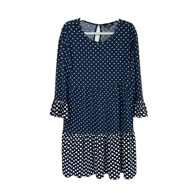 NWT Suzanne Betro Blue Polka Dot Boho Dress Women's Size Large Bell Sleeves