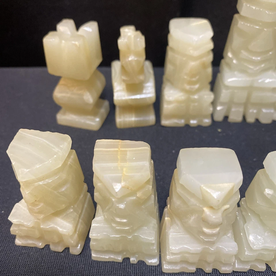 Chess Set 31 Pieces Hand Carved Soapstone White Black Missing One Black Pawn - Image 2 of 4