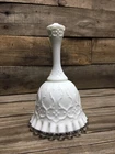MINT Fenton White Milk Glass Ruffled Bell-Silver Crest-Spanish Lace Lovely 🖤