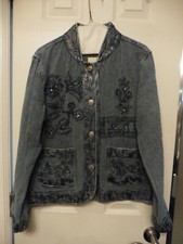 Nwt Flashback Womens Jean Jacket With Beautiful Braiding, Sequins, & Beads -sz S