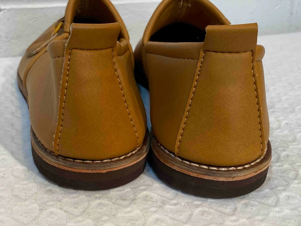 Talla 8.5 Nuevo de Lote Antiguo Para Hombres De Colección Años 70 Zapatillas Hebilla Fumar Mocs Carmelo Marrón Zapatos Sin Cordones Foto 4 de 4