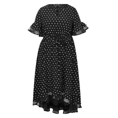 Plus Size Women Short Sleeve A-Line Dress Ladies V Neck Polk Dot Party Dresses - Picture 10 of 18